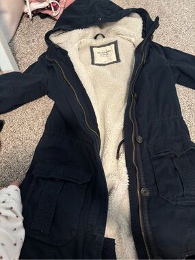 Abercrombie & Fitch Navy Jacket with Cream Sherpa Lining